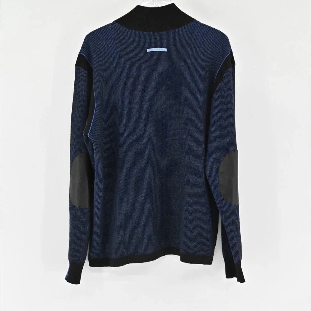 ROBERT GRAHAM Mens Blue Quarter Zip Sweater Sz XL Wool Waffle Knit Pullover Mock